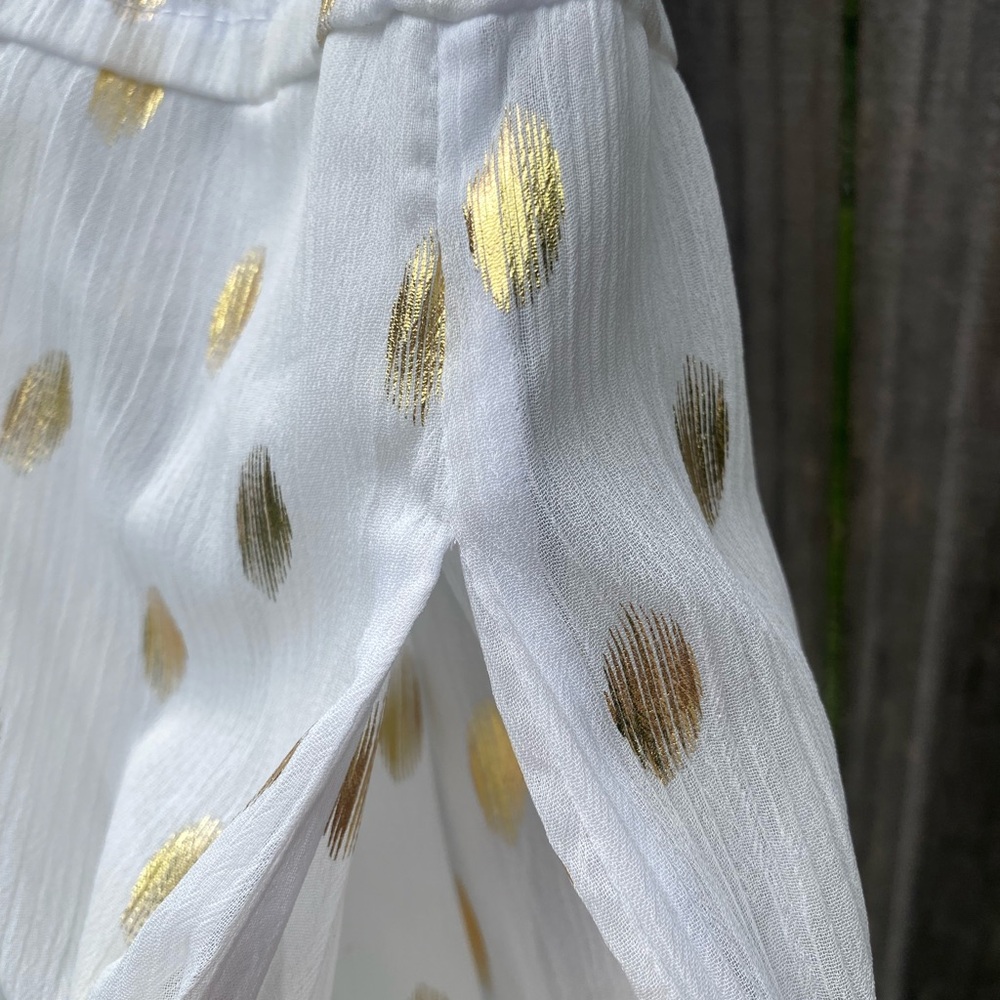 Plains & Prints Elegant White and Gold Polka Dot sheer Dress - Picture 6 of 11